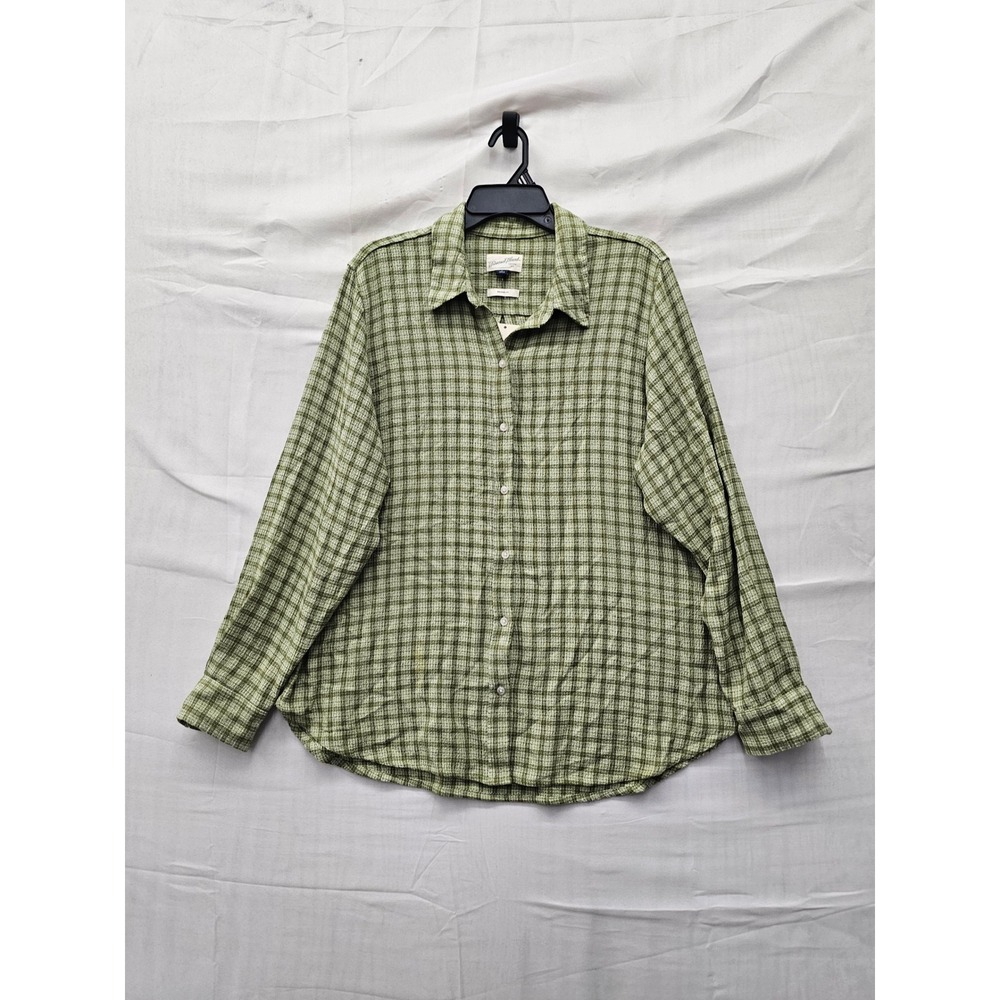 Universal Thread Womens Plaid Button Down Shirt Green Rayon Blend Casual Size XL